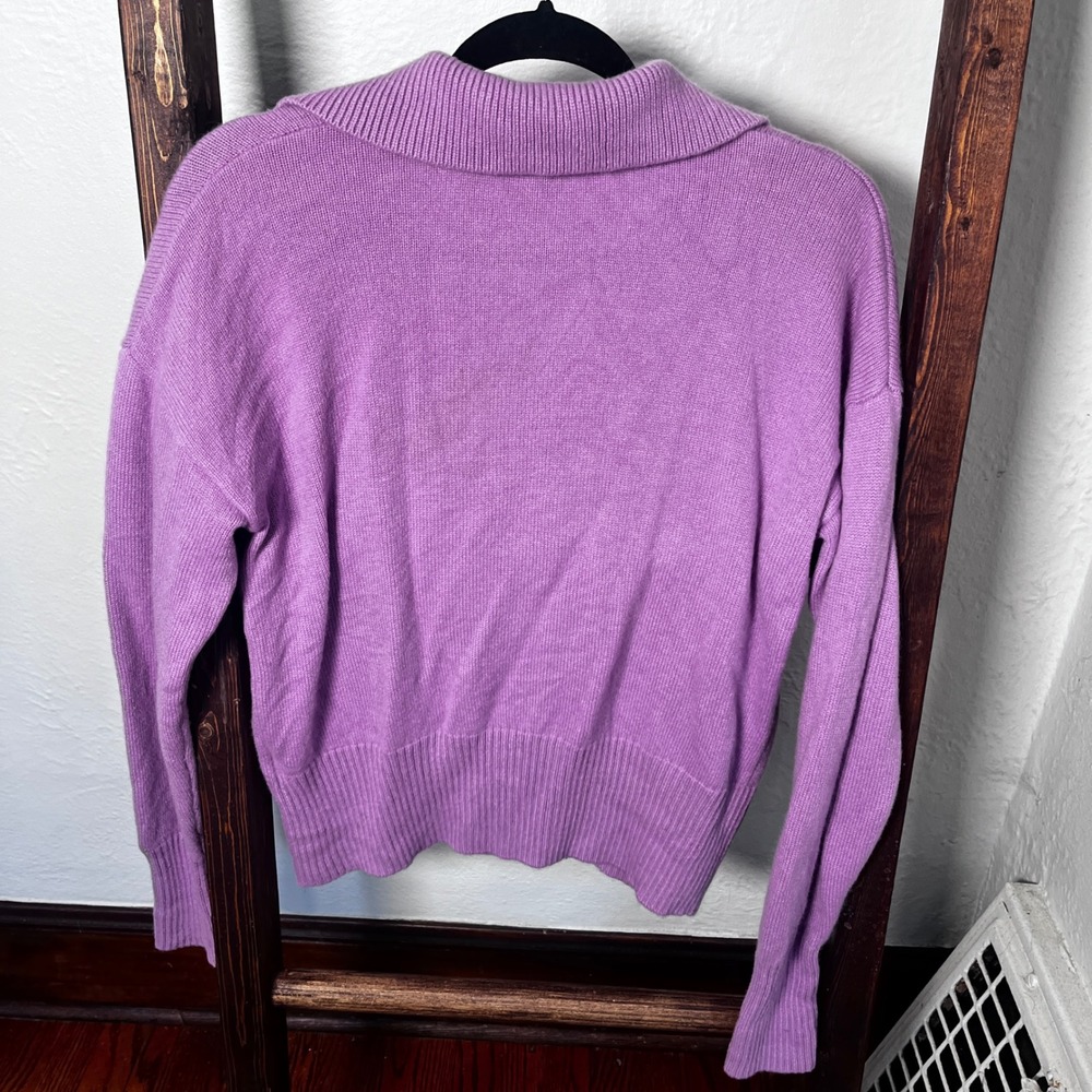 Banana Republic 100% Cashmere Purple V-Neck Polo Collar Sweater Womens Medium - Picture 6 of 11
